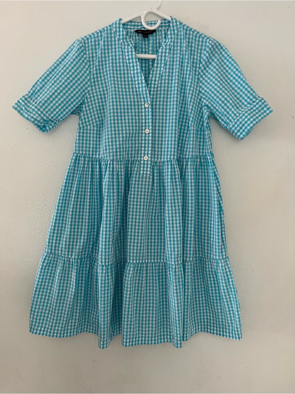 Brooks Brothers Aqua Gingham Tiered Casual Dress